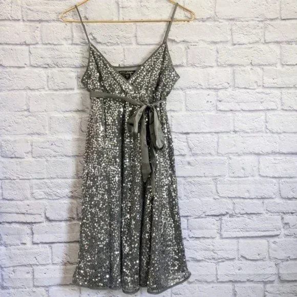 Vintage Betsey Johnson Silver Sequin Mini Dress 6 90s Y2K Strappy Party NEW - Picture 1 of 5